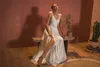 Spaghetti Chic Dresses V Neck Lace Appliqued Boho Beads Bridal Gowns Floor Length Backless Wedding Dress Robe De Marie