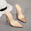 nouveau talon aiguille PVC transparent or a mules à talons clair sandales femmes designer Taille 35 à 42 viennent avec la boîte