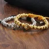 Mannen vrouwen armband mode goud zilveren leeuw gevlochten armbanden met 6mm roestvrij staal reticulerende kralen sieraden