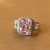 Fashion-Trendy Yellow Pink Alluring Solid Silver Color CZ Princess Cut Newest Jewelry Gift For Woman's Ring Size 6 7