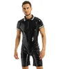 رجل ارتداءها مثير داخلية wetlook pvc فو الجلود الجبهة زيبر أحزمة الوقاية الملاكم السراويل يوتار كلوبوير بوديستوكينج