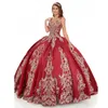 Amazing Lace Beaded Ball Gown Quinceanera Klänningar V Neck Appliqued Prom Kappor Sweep Train Satin Sweet 15 Dress