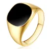 Ring Fashion Black Enamel Polished Signet Seal Biker Finger Ring For Women Men Jewelry