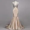 Champagne Mermaid Prom Dresses Sexy Halter Sier Lace Sequins Backless Long Sweep Train Formell aftonklänningar Custom Made BA