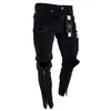 Longbida Men Zipper Biker Jeans rippade hål förstörde Stretch Skinny Jeans Street Style Denim Pencil Pants för Male8402722