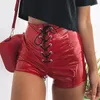 Fashion Pu Leather Shorts Women Hot Pants Lace Up High Waist Leather Shorts Female Sexy Bottoms Black/Red Short