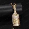 Iced Out Bling Champagne Bottle Pendant Gold Color Red Wine Bottle Necklace for Men Hip Hop Party Jewelry2859