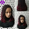 Fashion pleciony perukę Afroamerykanin Ombre Red Red Braided Lace Koronorologiczne przednie syntetyczne krótkie peruki z kręconymi końcówkami dla 3618023