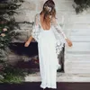 Plaża V-Neck Backless Okładki Koronkowe Suknie ślubne 2020 z Split Boho Bohemian Suknie ślubne Długość podłogi Długość Batwing Rękawy