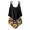 Flounce Floral Waisted Women Sets Summer Beach Boho Swim Swim Conjunto 2 Peças Banhando Fato Ladies Bikini Plus Size High