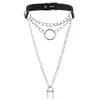 Gothique serrure ronde chaîne collier ras du cou goth cadenas pendentif collier femmes cuir noir emo kawaii sorcière rave bijoux