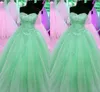 Mint Green Ball Jurns Prom jurk strapless veter applique kralen pailletten gedrapeerde afstudeerjurk 8e graad Quinaaera jurk feestjurken