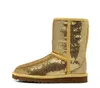 Dameslaarzen Glitter Pailletten WGG Klassieke designer Sneeuwwinterlaarzen Enkel Mini Korte Knieknop Bling Boot directe verkoop