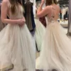 빈티지 비치 웨딩 드레스 새로운 디자인 스파게티 스트랩 Backless 라인 Tulle 레이스 국가 보헤미안 저렴한 여름 웨딩 드레스