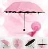 Magic Paraply Tre Folding UV-Protection Sun Rain Paraplyer Färgbyte Efter Vattengåva Till Lady Girl