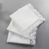 5PCS Pure White Handkerchiefs 100% Bomull Handkerchiefs Kvinnor Män 23cm * 25cm Pocket Square Wedding Plain DIY Print Draw Hankies