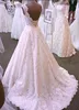 Vintage Lace completa Vestidos de casamento Scalloped decote 2020 Custom Made Trem da varredura botões forrados Voltar casamento nupcial vestido Plus Size