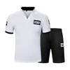 Conjunto de trajes deportivos para hombre, ropa deportiva de marca, trajes de camiseta, pantalones cortos de verano de 2 piezas, conjunto de cuello alto para hombre, chándal para hombre, tendencia en blanco y negro M-4XL