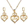 Goldfarbene Herz-Anhänger-Halsketten-Ohrringe, modischer Herz-Schmuck, LIEBE-Charm-Schmuck-Sets