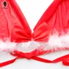 ALINRY sexy lingerie set Christmas erotic women underwear mesh transparent lace up halter feather bra mini skirts porno costumes