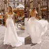 A Line Wedding Dress Deep V Neck Backless Beads Appliques Tulle Wedding Dresses Sweep Train Boho Bridal Gowns