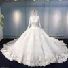 Gorgeous Lace Ball Gown Wedding Dresses Long Sleeves High Neck Appliqued Bridal Gowns Court Train Sequined Tulle robes de mariée