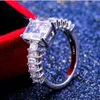 Drop Shipping Bijoux De Luxe 925 En Argent Sterling Princesse Cut Topaze Blanche CZ Diamant Éternité Femmes Mariage Bague De Mariée pour Le Cadeau Des Amoureux