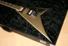 Jack Första fem 30-årsjubileum Randiga Rhoads Gold Metal Flake Sparkle Flying V Electric Guitar Reverse Shark Fin Inlägg, Floyd Rose Tremolo