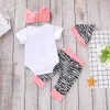 Ins Summer Infant Neonate Set Bambini Lettere Pagliaccetti + Pantaloni + Cappello + Bowknot Fascia Neonati Bambini 4 pezzi Abiti Completo 14782