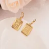 22 K 23 K 24 K Thai Baht Solid Fine Yellow Gold GF Christian Square Cross Pendant Drop Necklace Chain Earrings Sets Jesus Gift