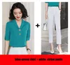 Zweiteiliges Kleid-Set 2021 Frühlings-Sommer-Kurzarm-Shirt Damen-grüner Rock-Anzug Frauen-elegante Geschäfts-Frauen-Arbeitskleidungsanzüge1
