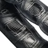メンズの新しいファッション弾性パーソナリティバイクスタイルパッチワークデニムズボンの高品質のリッピングジーンズが伸びる