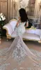 2019 Chic Luksusowy Zroszony Appliqued Syrenka Suknia Ślubna Vintage Arabski Sheer Długie Rękawy Wysokiej Neck Suknia Bridal Plus Size Custom Made