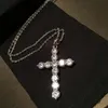 Classical Fashion Jewelry 925 Sterling Silver Full Round Cut White Topaz CZ Diamond Lucky Gemstones Cross Pendant Necklac298g