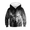 Wolf 3D-print Boys Girls Hoodies Tonåringar Spring Höst Ytterkläder Kids Hooded Tröja Kläder Barn Långärmad Pullover Toppar