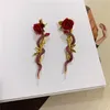 Nouvelle marque rouge Rose fleur boucles d'oreilles pour femmes Vintage Bijoux cristal serpent boucle d'oreille spectacle Bijoux femme fête Brincos9673866