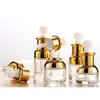 Botella de gotero de cristal de oro 20 30 50 ml botellas de suero de lujo con tapa brillante para aceite esencial