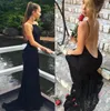 сексуальный недоуздок шеи черный русалка Пром платья Backless долго Формальное платье вечера партии дешевые кружева невесты платья на заказ