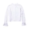 Femmes dentelle maille Net Blouse pure à manches longues dames chemise noir avant creux Sexy hauts femmes vêtements été femme Blouses