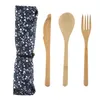 Portable Japanese Style Dinnerware Set Bamboo Knife Fork and Spoon with Cloth Bag Free Shipping WB320