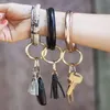 New trendy fashion ins designer cute lovely diamond glittering leather Fluorescence rubber convenient keychain bangle bracelet for woman
