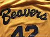 Высокие мужские трикотажные изделия 42 Скотта Ховарда Трикотажные изделия Moive Basketball Beacon Beavers Желтая американская версия фильма, состояние Дешевые сшитые Qua1494644