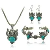 Gros-livraison gratuite Hibou Turquoise Incrusté Turquoise Collier Boucles d'oreilles bracelets Set ensembles de bijoux de mode TS0002