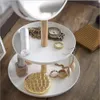 Miroir de courtoisie de maquillage grossissant avec support, plateau de rangement à 2 niveaux pour cosmétiques, bijoux, articles divers, pour vanité de salle de bain 5611537