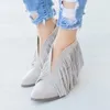 2019 chique dames schoenen franje suede hak hiel enkel laarzen vrouwelijke midden hakken casual mujer booties feminina plus maat 43