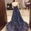 Femmes Long Train Blue Robes de soirée au large du train d'épaule Train Elegant Prom Dress Party Zuhair Murad Dress Vestidos Festa