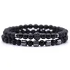 Bracelet à brins de perles en pierre naturelle pour hommes, Design populaire, Cool, 8MM, haute qualité, bijoux extensibles noirs, 2 pièces/ensemble