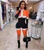 Toptan tasarımcı kadın giysileri seksi uzun kollu patchwork jumpsuits ekleme sıska fermuar diz boyu tulum moto motorcu romper playsuit