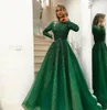 Underbara grönt blanka pärlor aftonklänning 2020 Långa ärmar abiye vintage crystal spets prom klänningar vestido longo abendkleider8916932