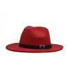 Autumn Winter Flat Brim Wool Feel Fedora Hats z klamrą Jazz Formal Hat Panama Cap Hat Men Men Women Brim Fel Felt Hat221z